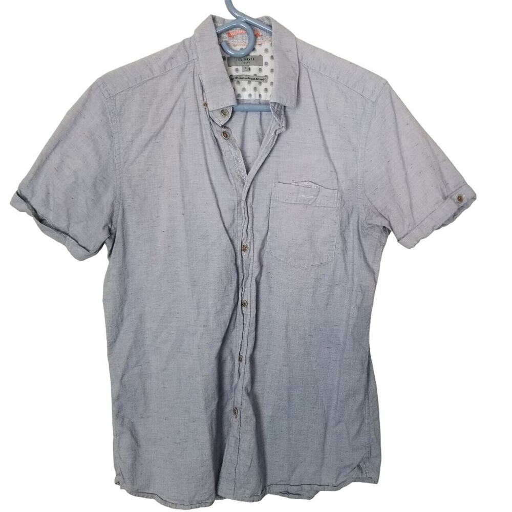Ted Baker Mens Button Shirt Size 3 Medium Light Blue Preppy Business Casual Easy